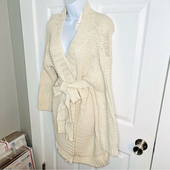 Miracle Relax More Ivory Midi Cardigan Tie Chunky Knit M/L - Picture 8 of 13
